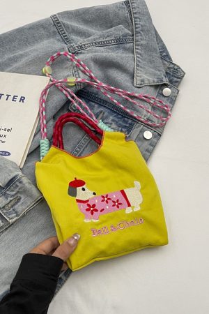 Summer Dachshund Embroidered Canvas Bucket Bag for Women - Cute Tote Crossbody Bag 2025 New Style