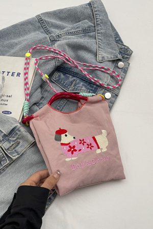 Summer Dachshund Embroidered Canvas Bucket Bag for Women - Cute Tote Crossbody Bag 2025 New Style