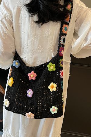 Summer Ethnic Floral Woven Crossbody Bag for Women - Large Capacity Tote for Vacation and Commuting 2025