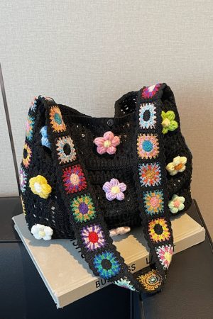 Summer Ethnic Floral Woven Crossbody Bag for Women - Large Capacity Tote for Vacation and Commuting 2025