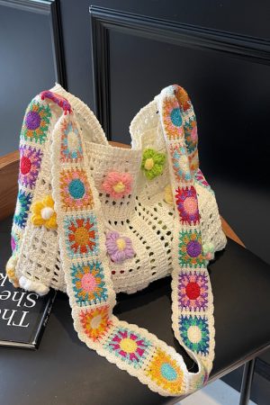 Summer Ethnic Floral Woven Crossbody Bag for Women - Large Capacity Tote for Vacation and Commuting 2025