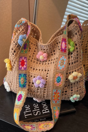 Summer Ethnic Floral Woven Crossbody Bag for Women - Large Capacity Tote for Vacation and Commuting 2025