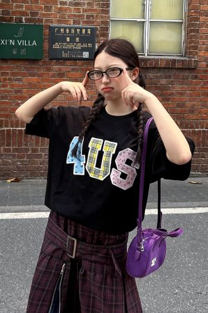 Summer Floral Patchwork Embroidered Plaid T-shirt for Couples - Trendy Loose-Fit Short Sleeve Tee in 90s Style