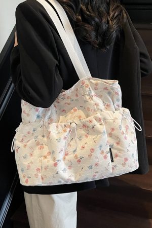 Summer Floral Tote Bag for Women - Large Capacity Canvas Shoulder Bag, Stylish Commuter & Student Essential, 2025 Trend