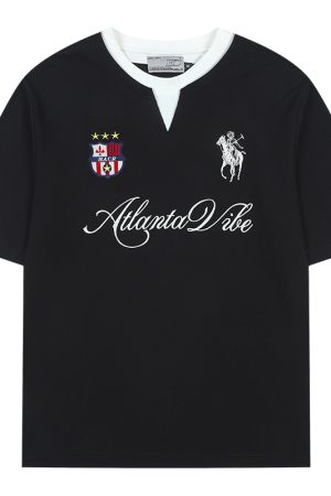 Summer Jersey Retro Sports Unisex Embroidered Short Sleeve T-Shirt - Fake Two-Piece Design, Casual 90s Style Fashion Top