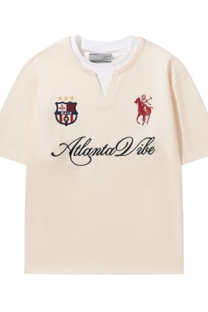 Summer Jersey Retro Sports Unisex Embroidered Short Sleeve T-Shirt - Fake Two-Piece Design, Casual 90s Style Fashion Top