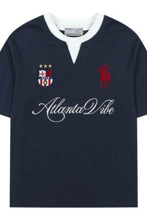 Summer Jersey Retro Sports Unisex Embroidered Short Sleeve T-Shirt - Fake Two-Piece Design, Casual 90s Style Fashion Top