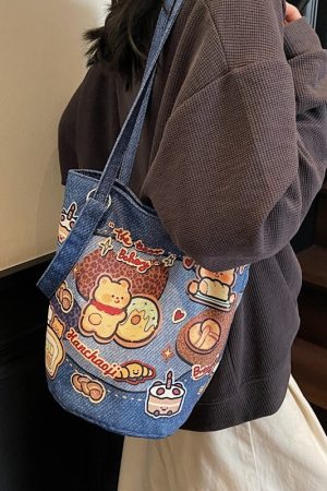 Summer Large Capacity Cartoon Canvas Bucket Bag for Women - Versatile Shoulder Tote for Commuting & Everyday Use