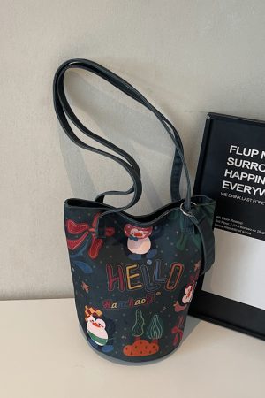 Summer Large Capacity Cartoon Canvas Bucket Bag for Women - Versatile Shoulder Tote for Commuting & Everyday Use