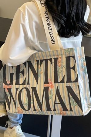 Summer Large Capacity Letter Canvas Tote Bag for Women - Fashionable Commuting Shoulder Bag for College Students and Shopping