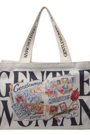 Summer Large Capacity Letter Canvas Tote Bag for Women - Fashionable Commuting Shoulder Bag for College Students and Shopping