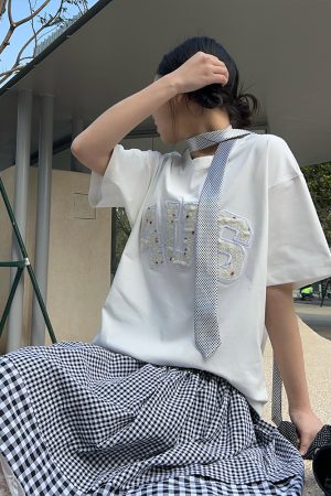 Summer Patch Embroidery Little Chanel Style Couple Loose Round Neck T-Shirt - Short Sleeve Casual Fashion for Couples
