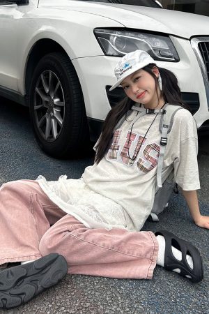 Summer Patchwork Embroidered Plaid T-Shirt for Couples - Loose Fit Short Sleeve National Trend Top