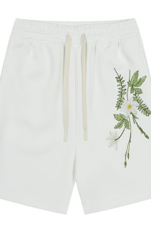 Summer Plant Series Double-Sided Jelly Feel Fabric Embroidered Sweatpants Shorts for Women - Y2K Aesthetic Fashion