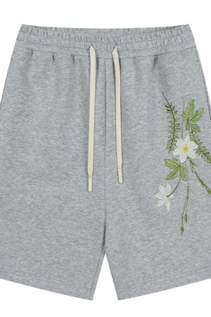 Summer Plant Series Double-Sided Jelly Feel Fabric Embroidered Sweatpants Shorts for Women - Y2K Aesthetic Fashion