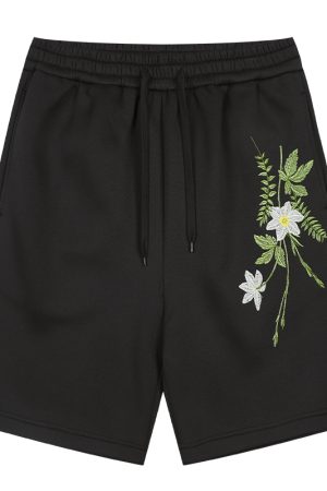 Summer Plant Series Double-Sided Jelly Feel Fabric Embroidered Sweatpants Shorts for Women - Y2K Aesthetic Fashion