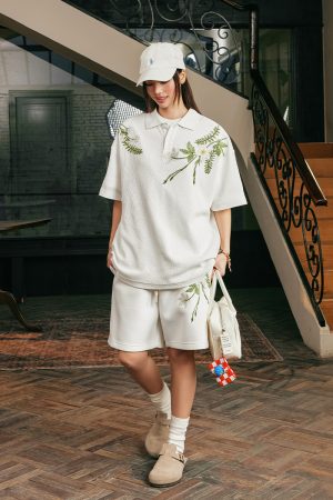Summer Plant Series Double-Sided Jelly Feel Fabric Embroidered Sweatpants Shorts for Women - Y2K Aesthetic Fashion