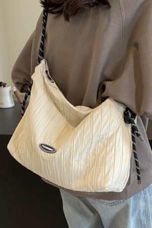 Summer Pleated Canvas Bag for Women - Large Capacity Commuter Dumpling Crossbody Bag, Niche INS Korean Style Versatile Tote