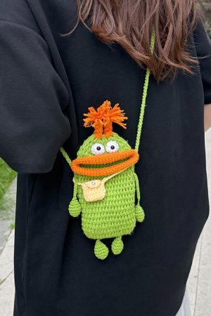 Summer Quirky Knitted Crossbody Mini Bag for Women - Cute Cartoon Phone Bag in Unique Design, 2025 Trendy Style