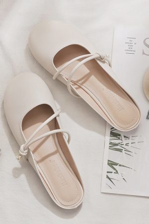Summer Sheepskin Backless Flat Evening Shoes for Women - Fairy Style Closed-Toe Half Slippers, Perfect for Outdoor Wear
