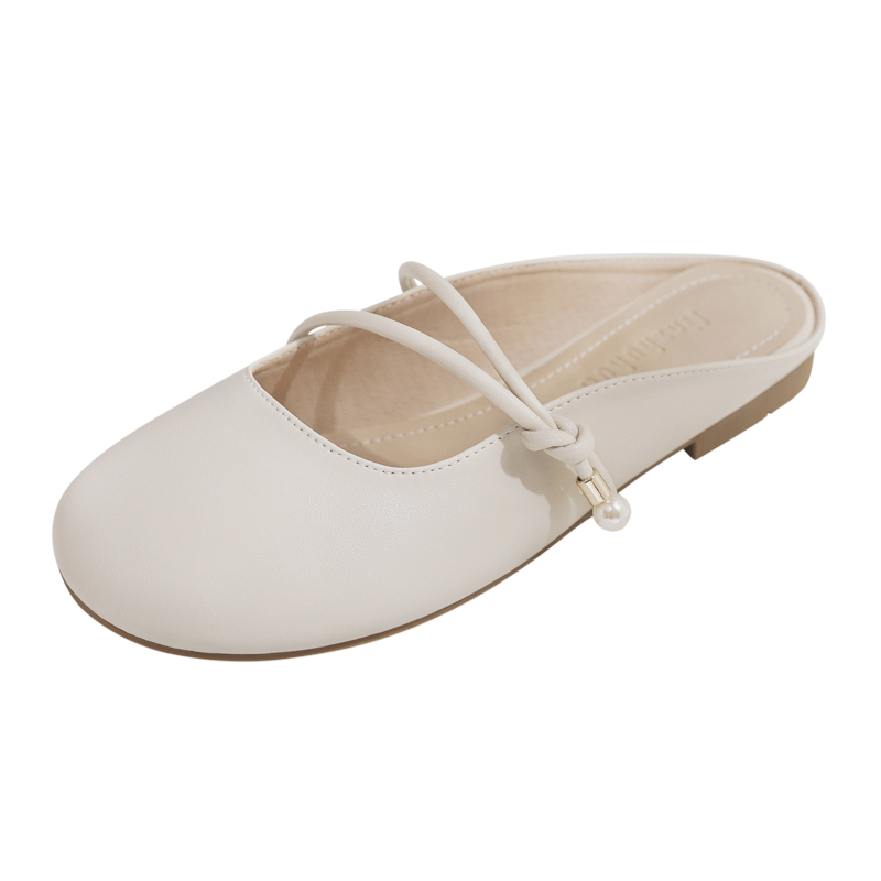 Summer Sheepskin Backless Flat Evening Shoes for Women - Fairy Style Closed-Toe Half Slippers, Perfect for Outdoor Wear Summer Sheepskin Backless Flat Evening Shoes for Women - Fairy Style Closed-Toe Half Slippers, Perfect for Outdoor Wear