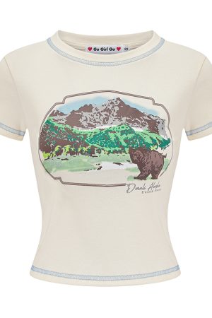 Summer Slim Fit Sexy Crop Top Women's Vintage Printed Round Neck T-Shirt - Retro 90s Style