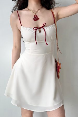 Summer Slim Waist A-Line Short White Camisole Dress - Self-Made European American Style, Perfect for 90s and Y2K Fashion
