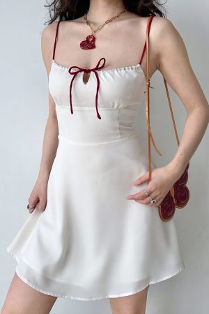 Summer Slim Waist A-Line Short White Camisole Dress - Self-Made European American Style, Perfect for 90s and Y2K Fashion