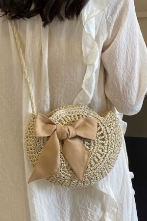 Summer Straw Woven Bag for Women - 2025 Bow Tie Design Small Round Crossbody Bag for Beach Vacation and Everyday Versatile Use