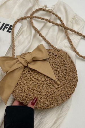 Summer Straw Woven Bag for Women - 2025 Bow Tie Design Small Round Crossbody Bag for Beach Vacation and Everyday Versatile Use