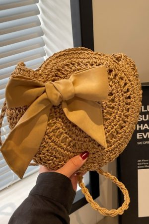 Summer Straw Woven Bag for Women - 2025 Bow Tie Design Small Round Crossbody Bag for Beach Vacation and Everyday Versatile Use