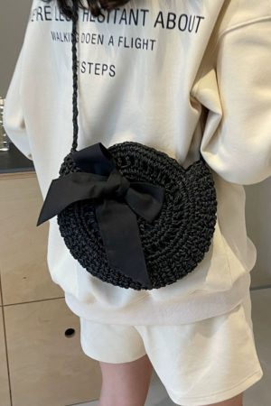 Summer Straw Woven Bag for Women - 2025 Bow Tie Design Small Round Crossbody Bag for Beach Vacation and Everyday Versatile Use