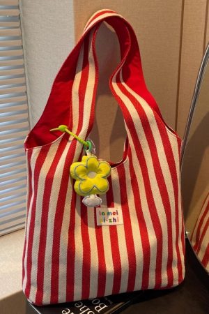 Summer Striped Canvas Tote Bag for Women - Large Capacity Double-Sided Shoulder Commuter Bag - Versatile Fashion Accessory