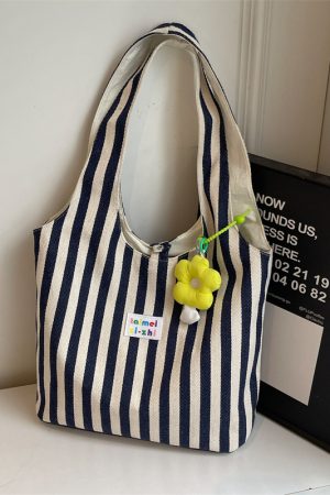 Summer Striped Canvas Tote Bag for Women - Large Capacity Double-Sided Shoulder Commuter Bag - Versatile Fashion Accessory