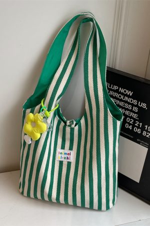 Summer Striped Canvas Tote Bag for Women - Large Capacity Double-Sided Shoulder Commuter Bag - Versatile Fashion Accessory