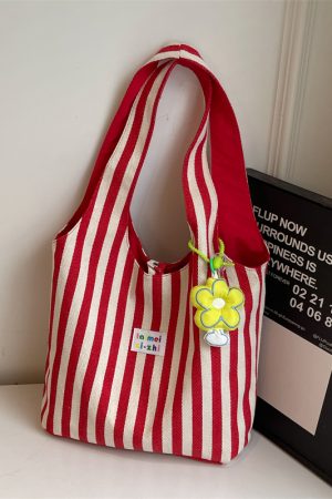 Summer Striped Canvas Tote Bag for Women - Large Capacity Double-Sided Shoulder Commuter Bag - Versatile Fashion Accessory