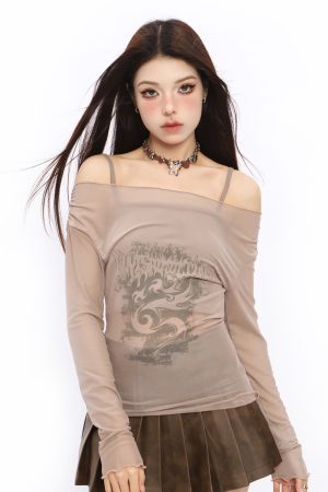 Summer Women's One-Shoulder Spaghetti Strap Mesh Two-Piece Outfit - American Style, Waist-Cinching, Slim Fit, Sun Protection