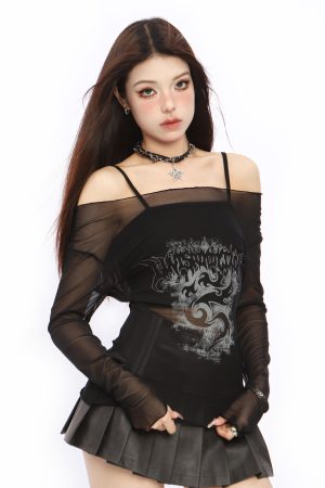 Summer Women's One-Shoulder Spaghetti Strap Mesh Two-Piece Outfit - American Style, Waist-Cinching, Slim Fit, Sun Protection