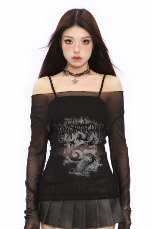 Summer Women's One-Shoulder Spaghetti Strap Mesh Two-Piece Outfit - American Style, Waist-Cinching, Slim Fit, Sun Protection