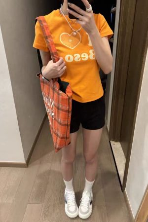 Summer Women's Slim Fit Short Sleeve T-Shirt with Shoulder Love Fruit Letter Print - Versatile Y2K Style Top