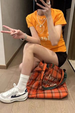 Summer Women's Slim Fit Short Sleeve T-Shirt with Shoulder Love Fruit Letter Print - Versatile Y2K Style Top