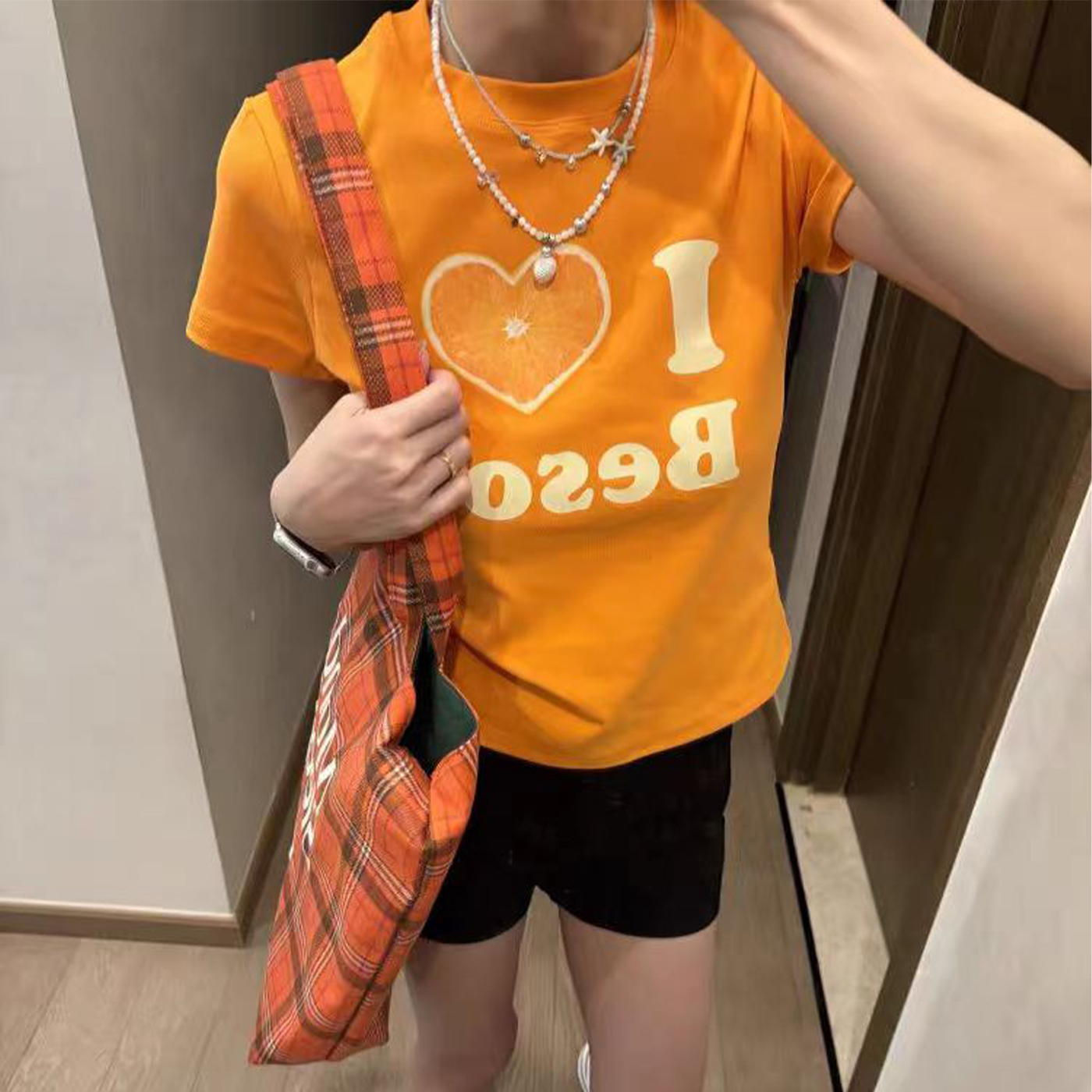 Summer Women's Slim Fit Short Sleeve T-Shirt with Shoulder Love Fruit Letter Print - Versatile Y2K Style Top Summer Women's Slim Fit Short Sleeve T-Shirt with Shoulder Love Fruit Letter Print - Versatile Y2K Style Top