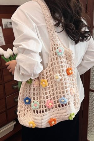 Summer Woven Hollow Underarm Bag for Women - 2025 Yarn Flower Knitted Large Capacity Shoulder Tote