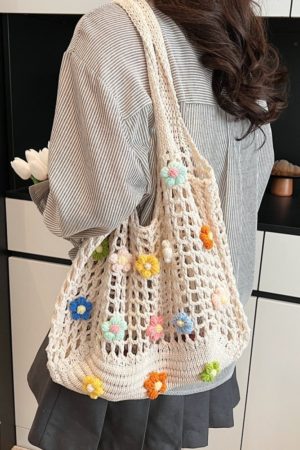 Summer Woven Hollow Underarm Bag for Women - 2025 Yarn Flower Knitted Large Capacity Shoulder Tote