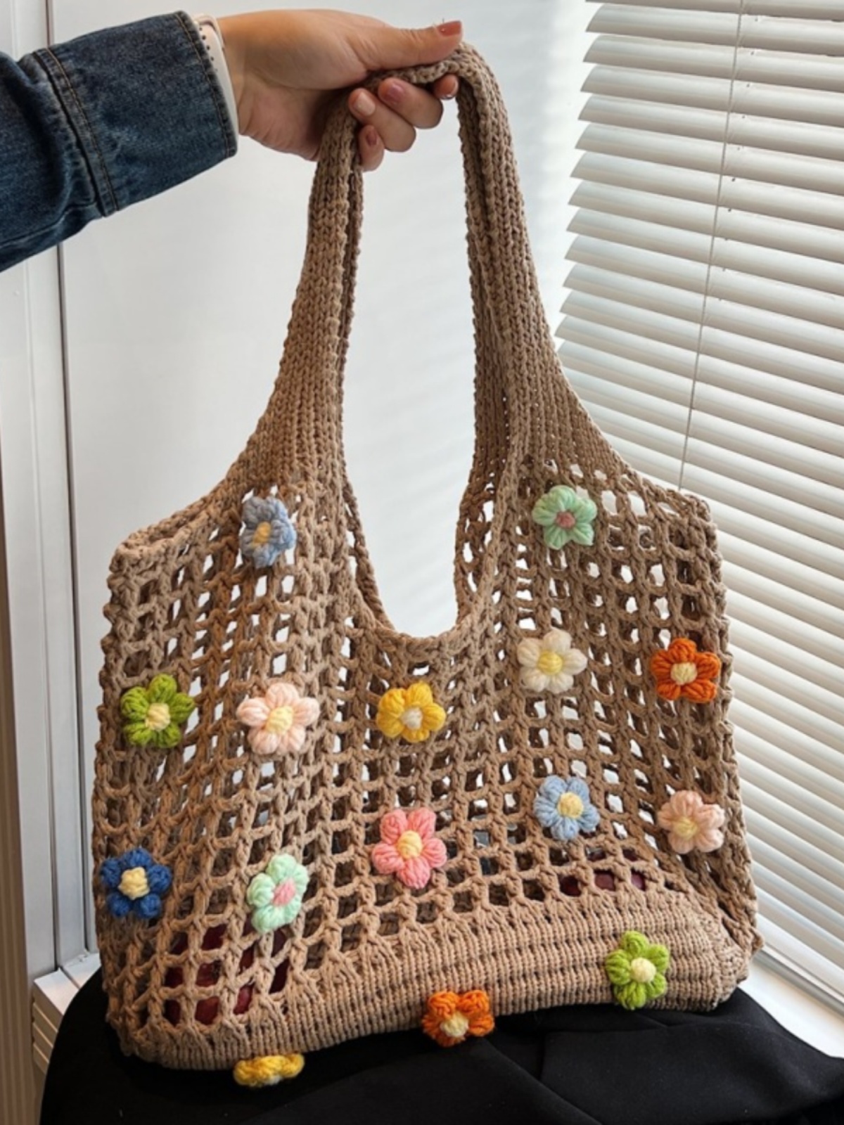 Summer Woven Hollow Underarm Bag for Women - 2025 Yarn Flower Knitted Large Capacity Shoulder Tote Summer Woven Hollow Underarm Bag for Women - 2025 Yarn Flower Knitted Large Capacity Shoulder Tote