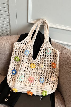 Summer Woven Hollow Underarm Bag for Women - 2025 Yarn Flower Knitted Large Capacity Shoulder Tote