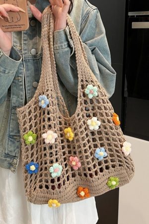 Summer Woven Hollow Underarm Bag for Women - 2025 Yarn Flower Knitted Large Capacity Shoulder Tote
