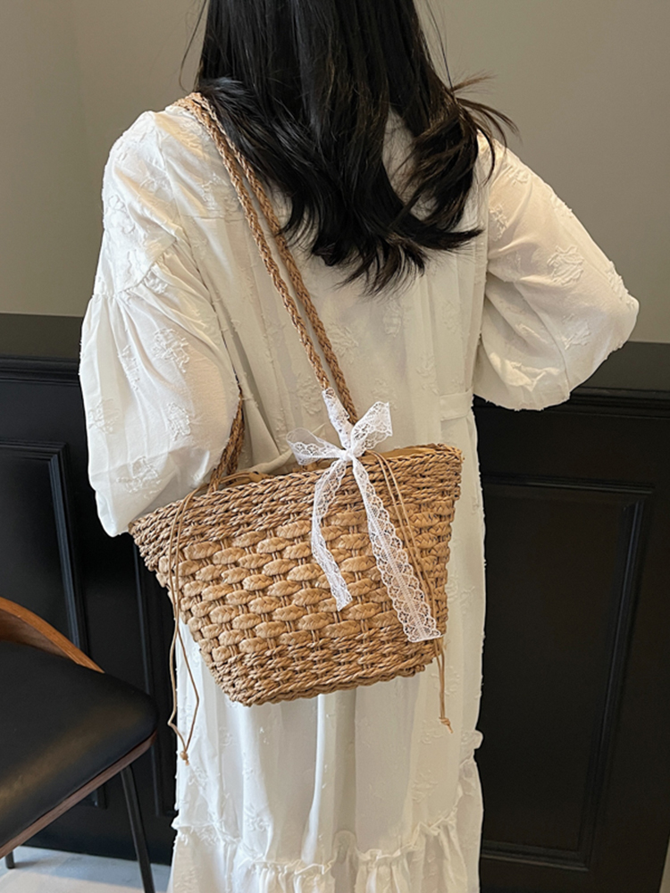 Summer Woven Straw Beach Bag for Women - 2025 Vacation Shoulder Tote, Island Style Vegetable Basket Bag Summer Woven Straw Beach Bag for Women - 2025 Vacation Shoulder Tote, Island Style Vegetable Basket Bag