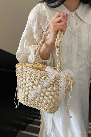 Summer Woven Straw Beach Bag for Women - 2025 Vacation Shoulder Tote, Island Style Vegetable Basket Bag