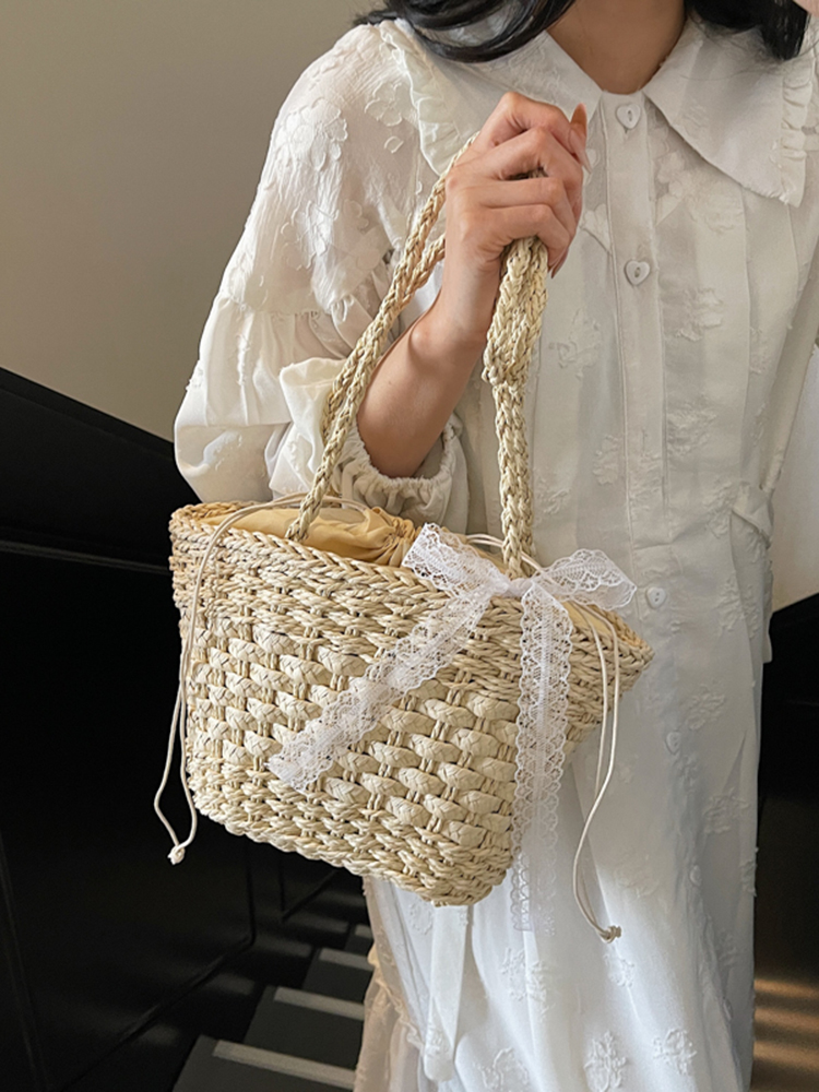 Summer Woven Straw Beach Bag for Women - 2025 Vacation Shoulder Tote, Island Style Vegetable Basket Bag Summer Woven Straw Beach Bag for Women - 2025 Vacation Shoulder Tote, Island Style Vegetable Basket Bag
